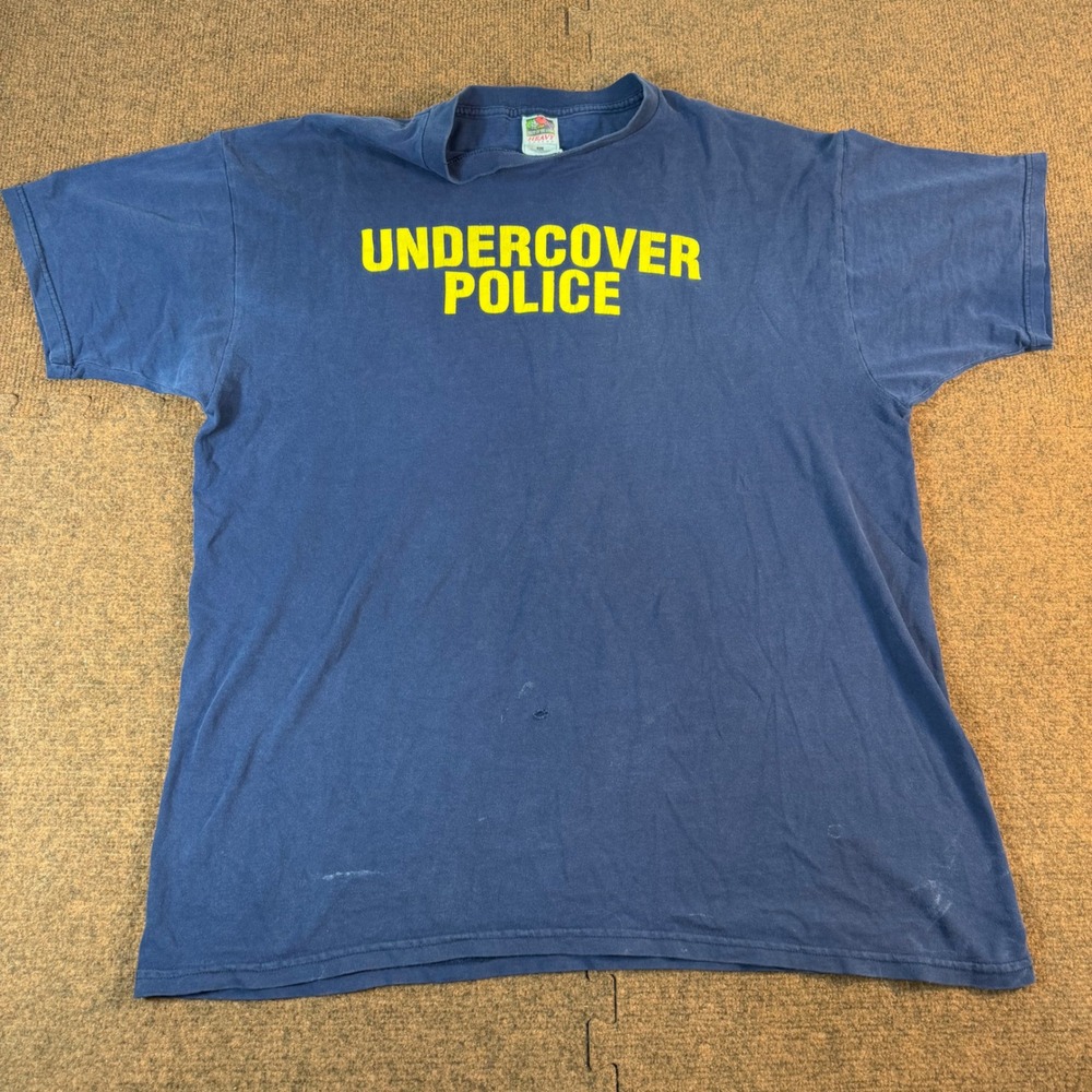 Fruit of the Loom Undercover Police Shirt Mens XL Navy Blue Graphic Tee Vintage